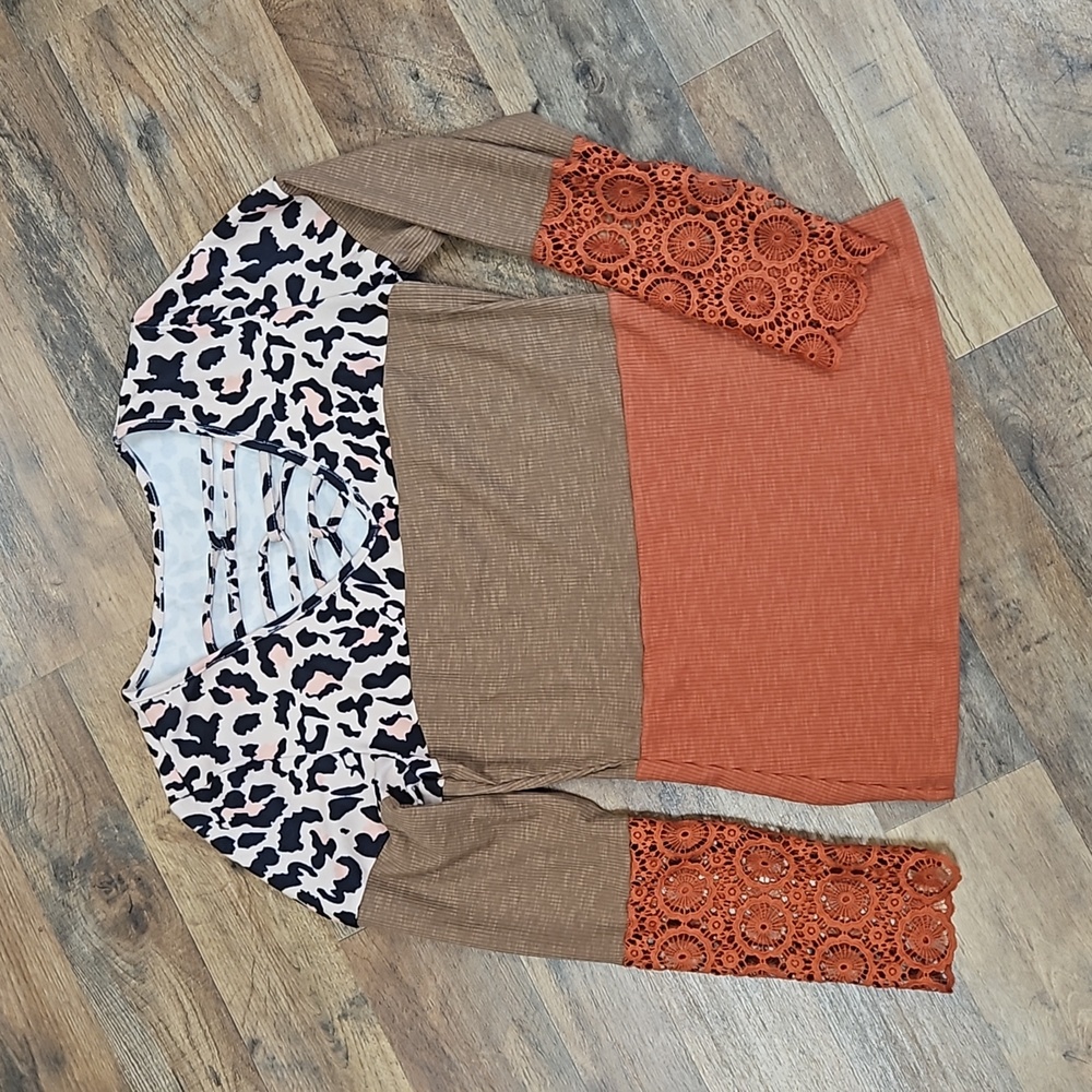 Leopard Color Block Top
